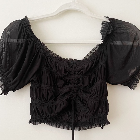 Black Sheer Crop Top - Picture 1 of 3